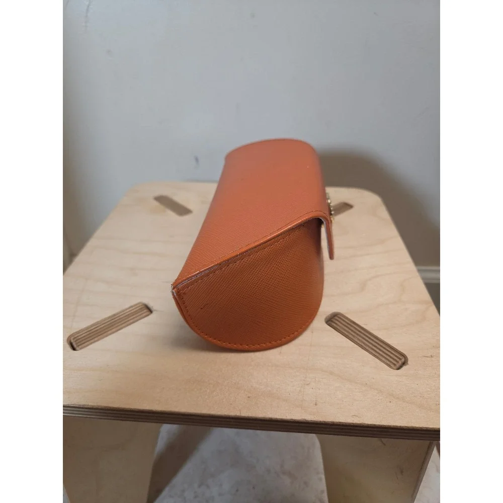 Tory‎ Burch Orange Saffiano Leather Sunglasses Case Hard Shell Gold Logo